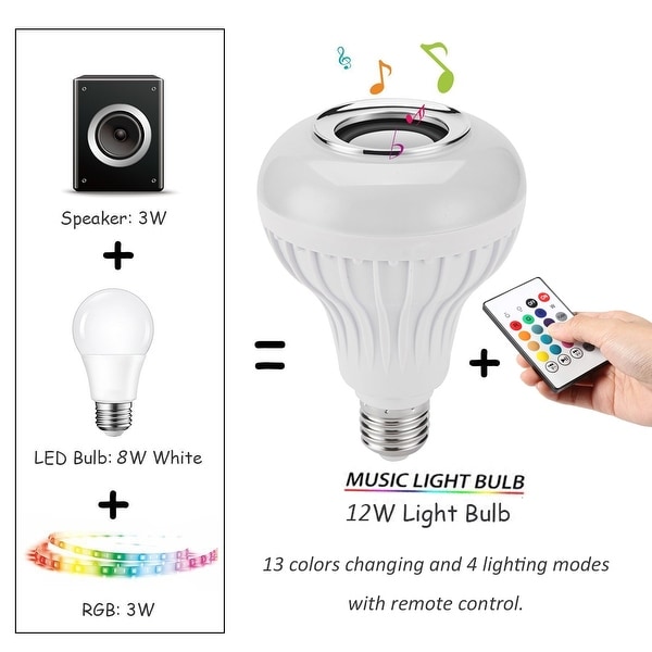 12W E27 LED RGB Wireless Bluetooth Speaker Bulb Light Music